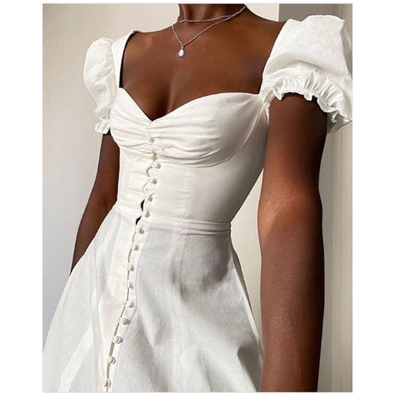 Wrapped chest cloth buttoned high waist split dress