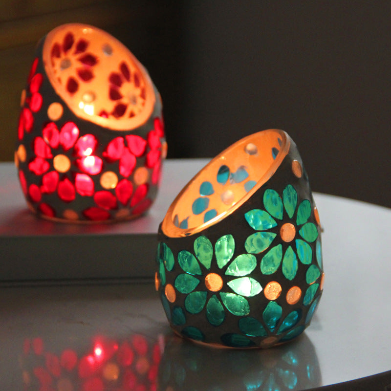 Aromatherapy Candle Empty Cup Handmade Decoration Romantic Flower Oblique Glass Mosaic Candle Holder